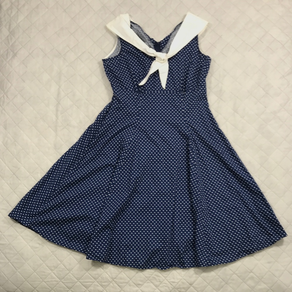 Blue Pinup Polka Dot Sailor Dress